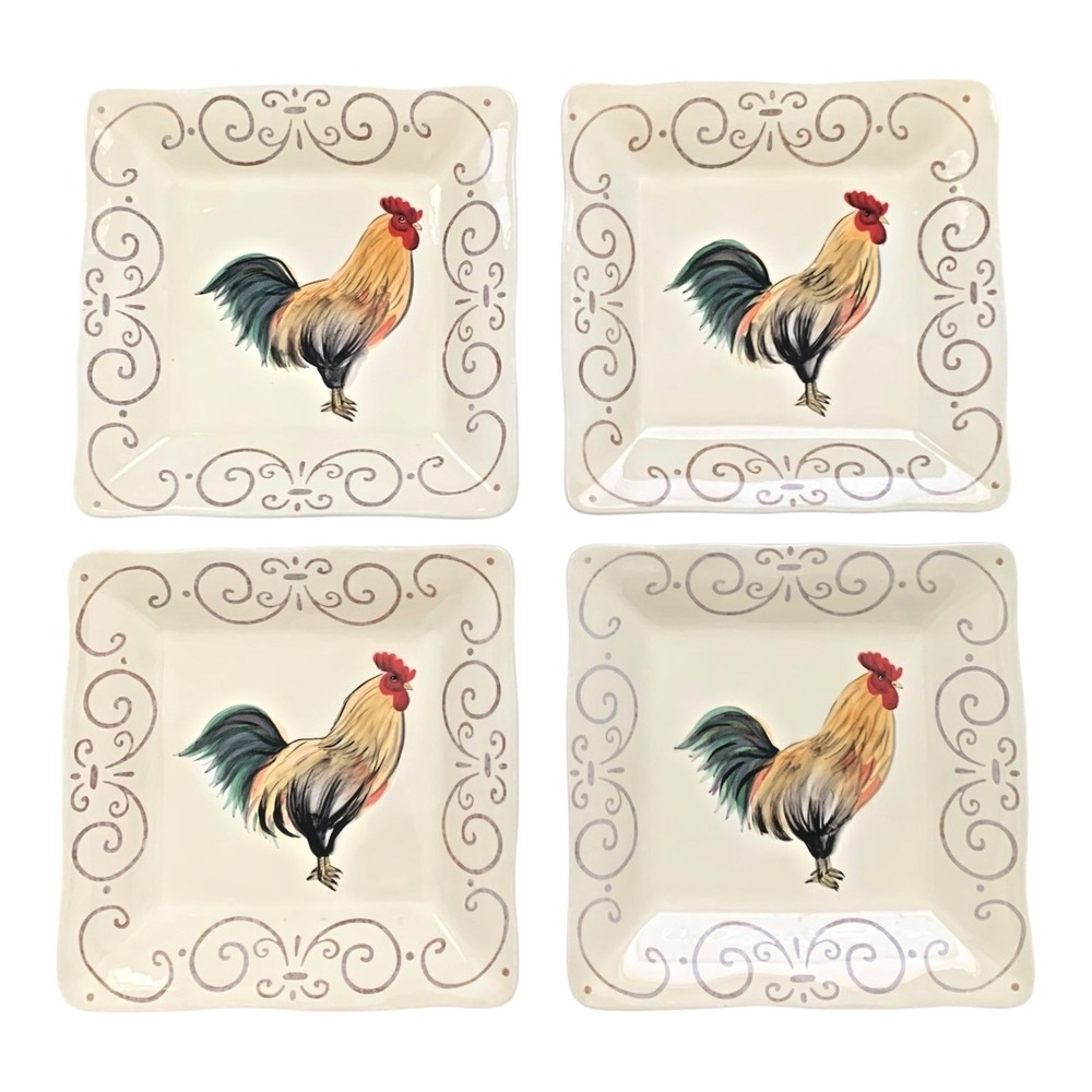 Mikasa Gourmet Basics‎ Brava Rooster Square Appetizer Plates Set of 4 Unisex